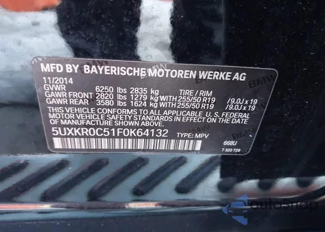 2015 BMW X5 xDrive35I from USA, damaged, VIN 5UXKR0C51F0K64132